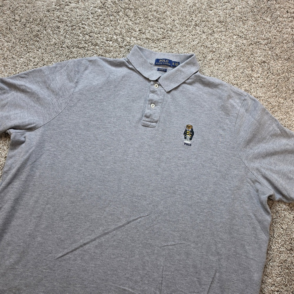 Polo Ralph Lauren Polo Shirt Mens XL Gray Polo Bear Cotton Classic Fit Football